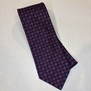 Equestrian Firenze Navy Red Purple Geometric Shape 100% Silk Tie Made In Italy